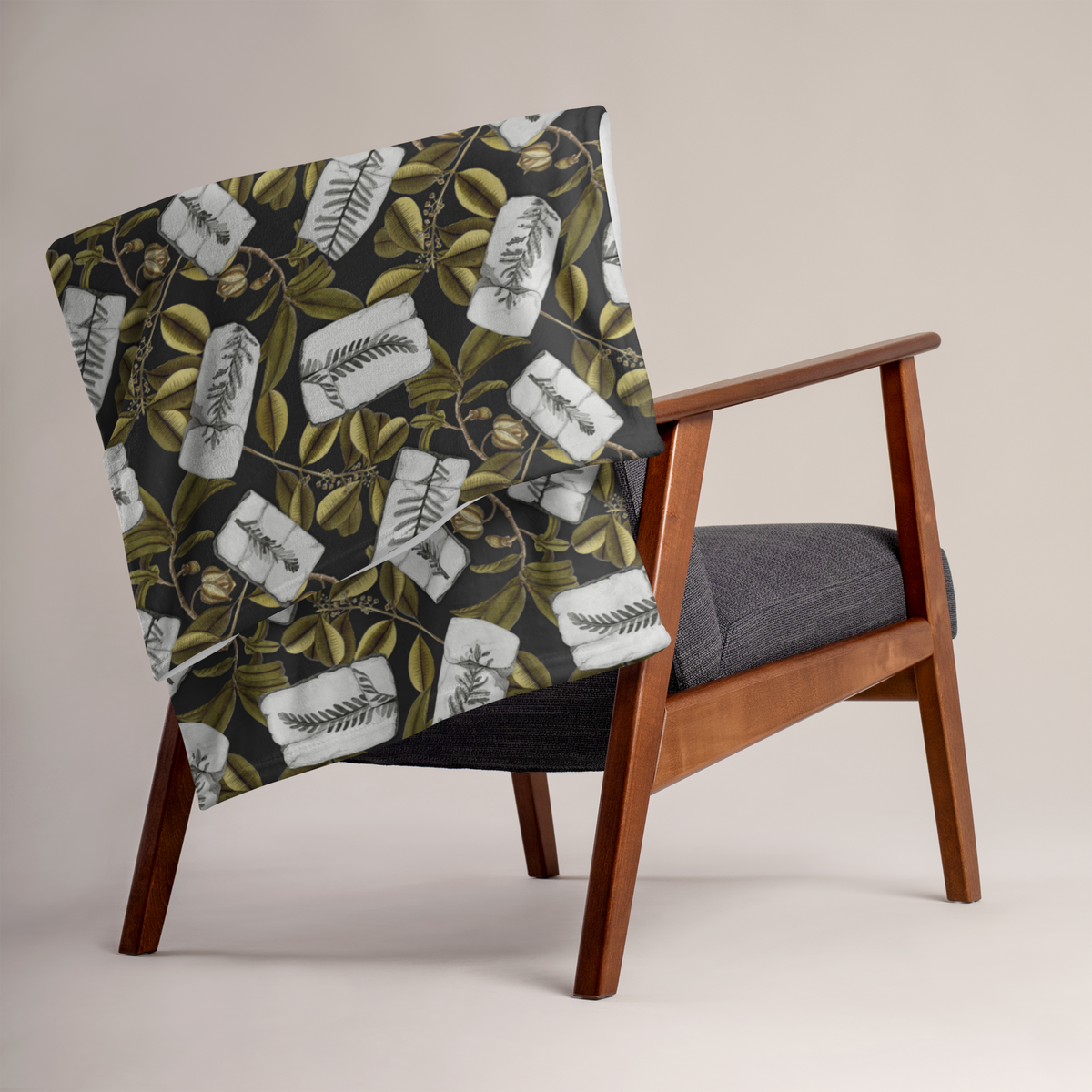 Fossil Plants Throw Blanket Black & Green ZOIC PalaeoTech Limited